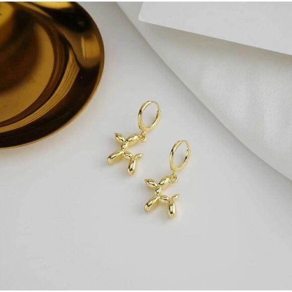 Balloon Dog Huggy Hoop Earrings in Gold Tone or Silver Tone - Picture 9 of 9